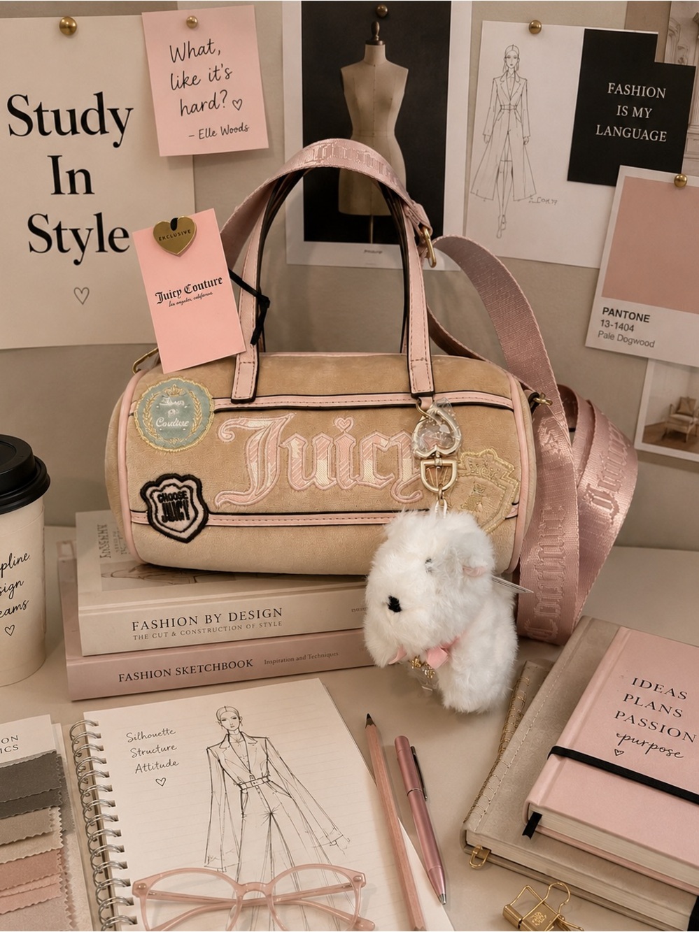 Juicy Couture Study in Style Barrel Bag with Plush Terrier Bag Charm